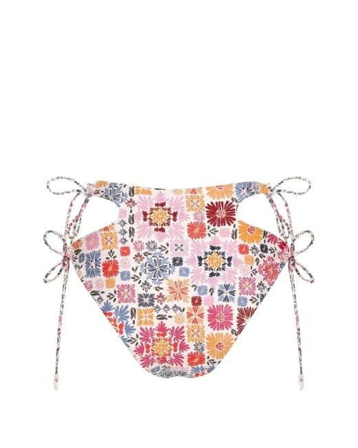 Agua Bendita Pink Claus Floral-Pattern Bikini Bottom