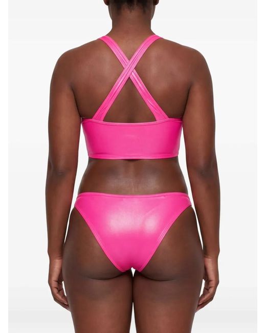 The Attico Pink Logo-Embroidered Crossover-Strap Bikini
