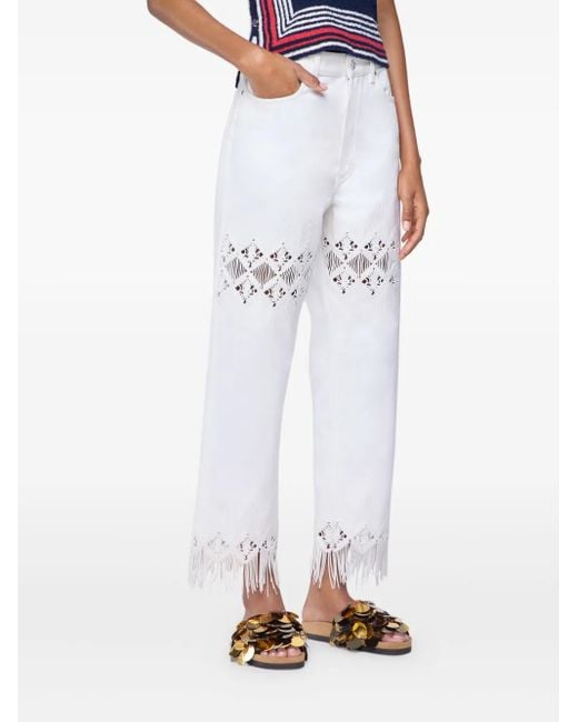 Rabanne White Embroidered Fringed Trousers