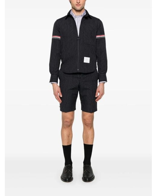 Thom Browne Blue Pinstripe High Twist Wool Shorts for men