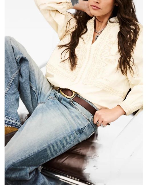 Ba&sh Natural Laura Embroidered Long-Sleeved Blouse
