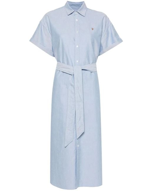 Polo Ralph Lauren Blue Belted Short-sleeve Oxford Shirtdress
