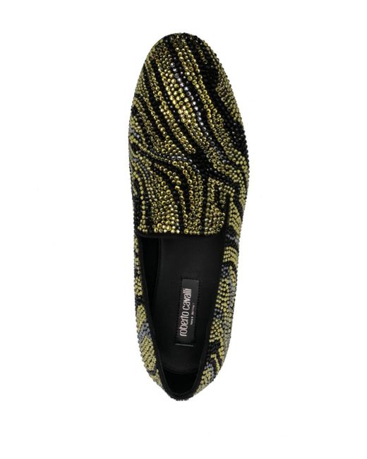 Roberto Cavalli Crystal-embellished Zebra-stripe Slippers in Green for ...