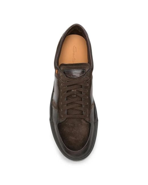 Santoni Black Suede-Panelled Leather Sneakers for men