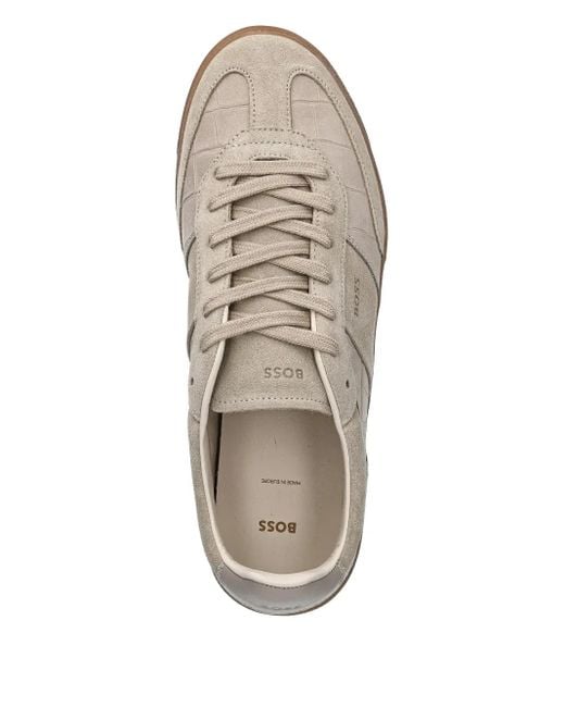 Boss Brown Crocodile-Effect Suede Sneakers