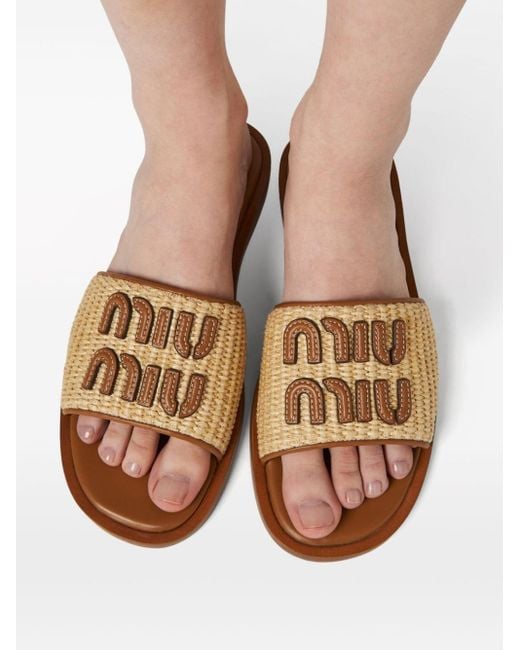 Miu Miu Brown Logo-detailed Slip-on Sandals