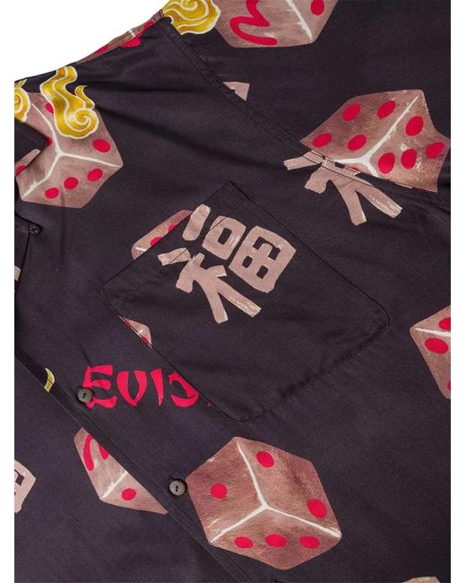 Evisu Black Dice-Print Short-Sleeve Shirt for men