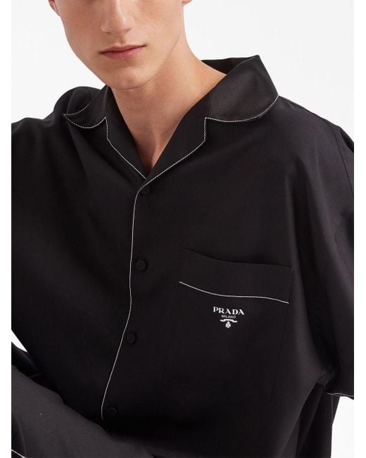 Prada Seidenhemd mit Logo-Stickerei in Black für Herren