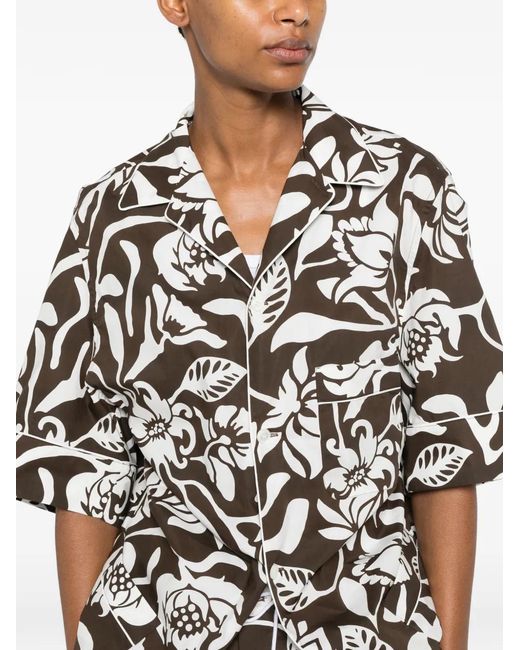 Hed Mayner White Floral-Print Short-Sleeve Shirt