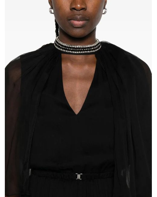 Nissa Black Crystal-Detail Silk Midi Dress