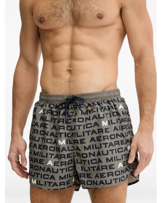 Aeronautica Militare Black Logo-Print Drawstring Swim Shorts for men