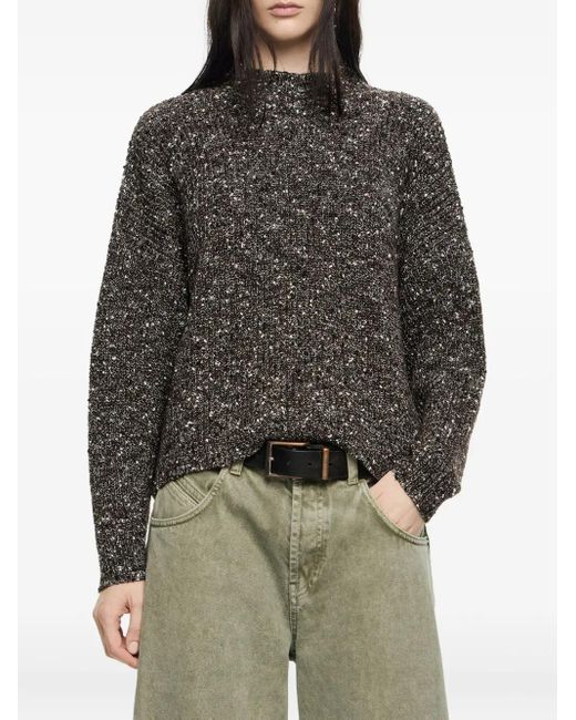 Bimba Y Lola Gray High-Neck Sparkle-Knit Sweater