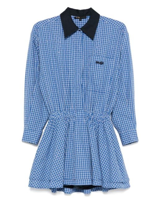 新品タグ付き　Checked Shirt Mini Dress　S Maje Rhinestone-Embellished Checked Mini Dress in Blue | Lyst