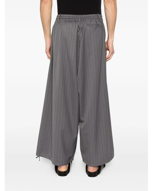 Y-3 Gray Pinstripe Drawstring Trousers