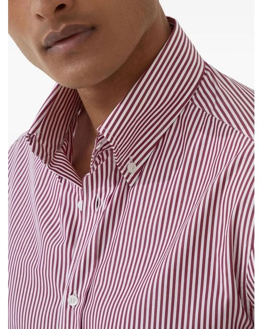 Brunello Cucinelli Pink Striped Cotton Shirt for men