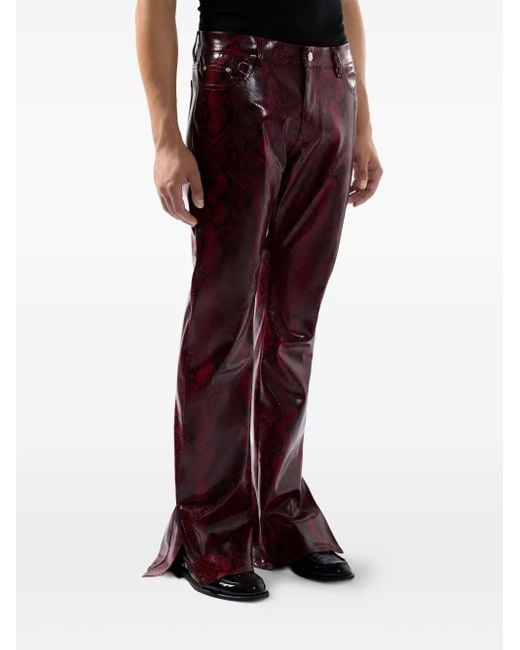 Gcds Red Split Hem Snakeskin Trousers for men