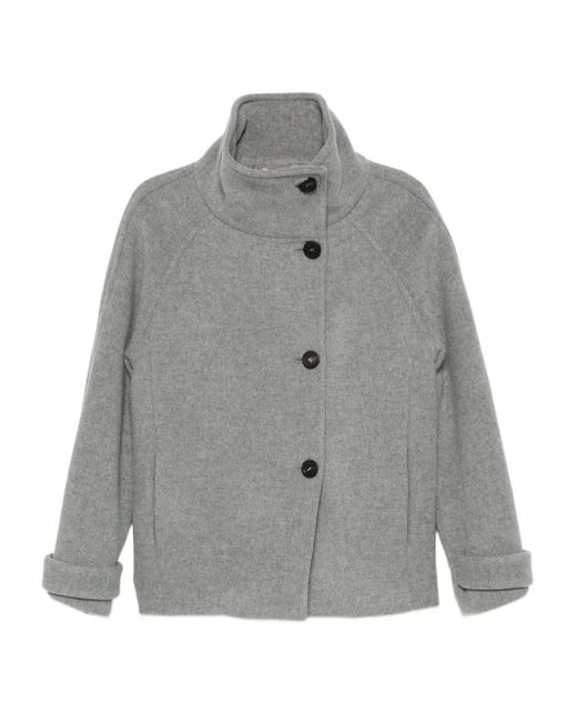 Peserico Gray High-Neck Buttoned Jacket