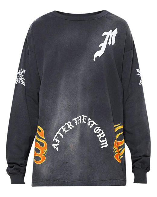 SAINT Mxxxxxx Blue Graphic-Print Long-Sleeve T-Shirt for men