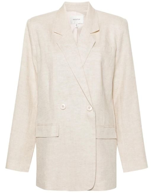 Gestuz White Double-Breasted Lyocell-Blend Blazer