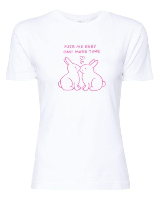 Kissing Bunnies cotton T-shirt Vetements de color White