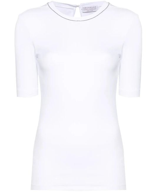 Brunello Cucinelli White Cotton 3/4 Sleeve T-Shirt