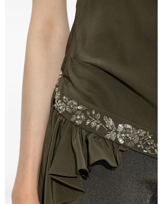 McQueen Green Shimmering Appliqués Silk Top