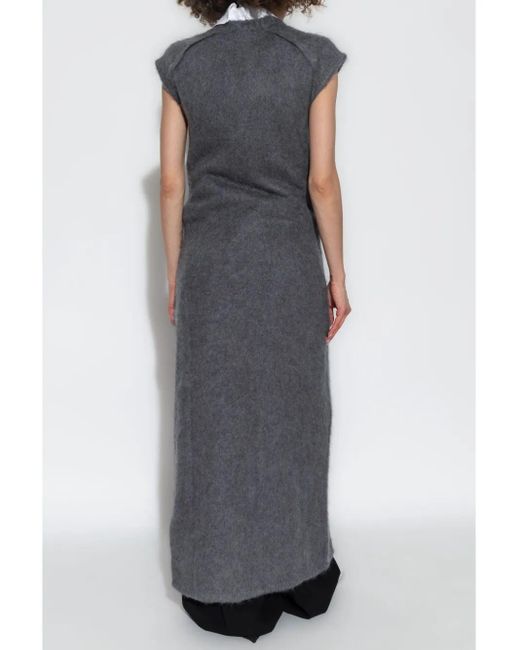 Jil Sander Gray Front-Slit Knitted Maxi Dress