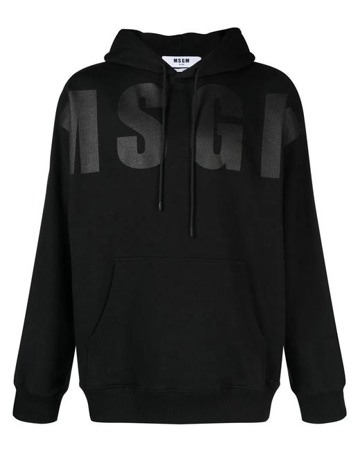 MSGM Black Appliqué Logo Hoodie for men