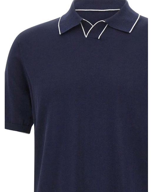 Kangra Blue Contrast-Trim Polo-Collar T-Shirt for men