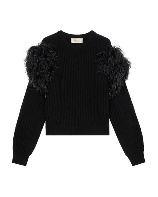 Blumarine Black Strickpullover Mit Federn