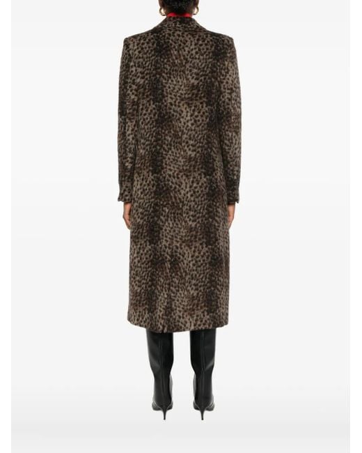 MSGM Brown Leopard-Print Single-Breasted Coat