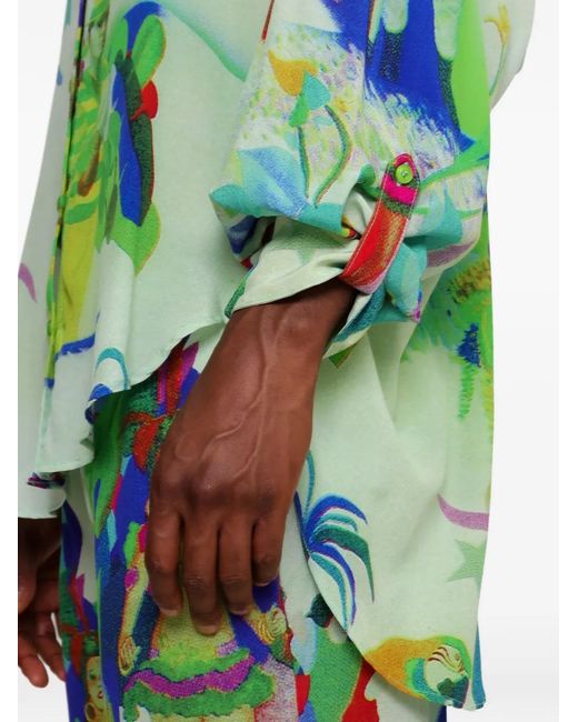 Amir Slama Green Graphic-Print Silk Shirt for men