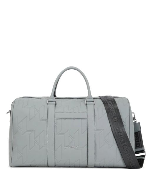 Karl Lagerfeld Gray Monogram Weekender Bag for men
