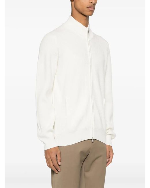 Fileria White Zip-Up Ribbed Sweatshirt for men