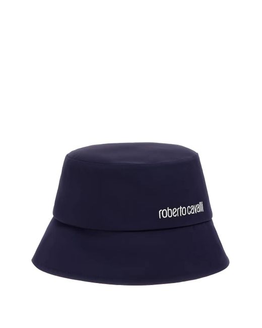 Roberto Cavalli Blue Embroidered-Logo Bucket Hat