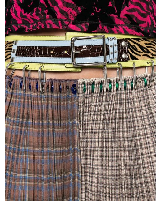 Chopova Lowena Brown Belted Plaid Mini Skirt