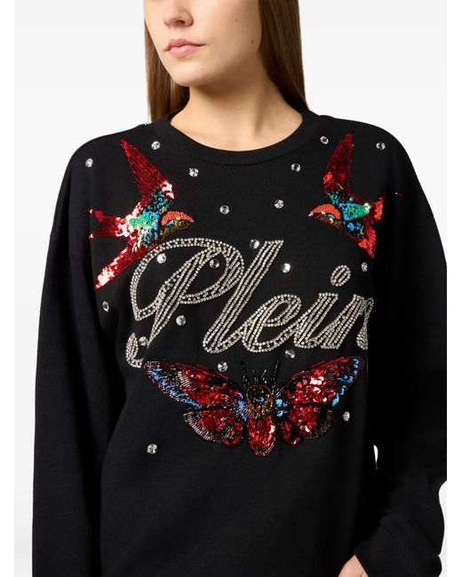 Philipp Plein Black Open Back Strass Sweatshirt