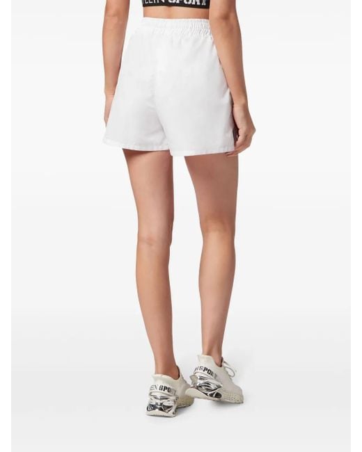 Philipp Plein White Logo-Tape Running Shorts
