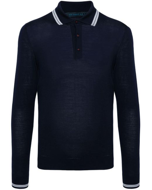 Kiton Blue Knitted Wool Polo Shirt for men