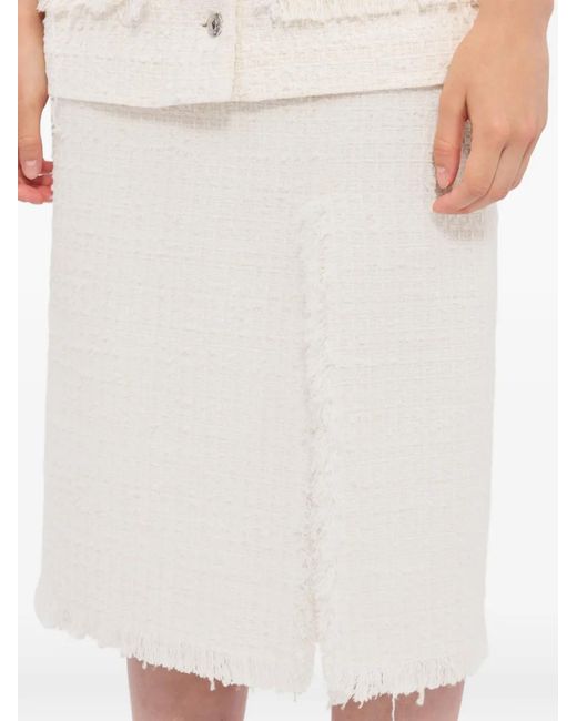 MSGM White Frayed Slit Midi Skirt