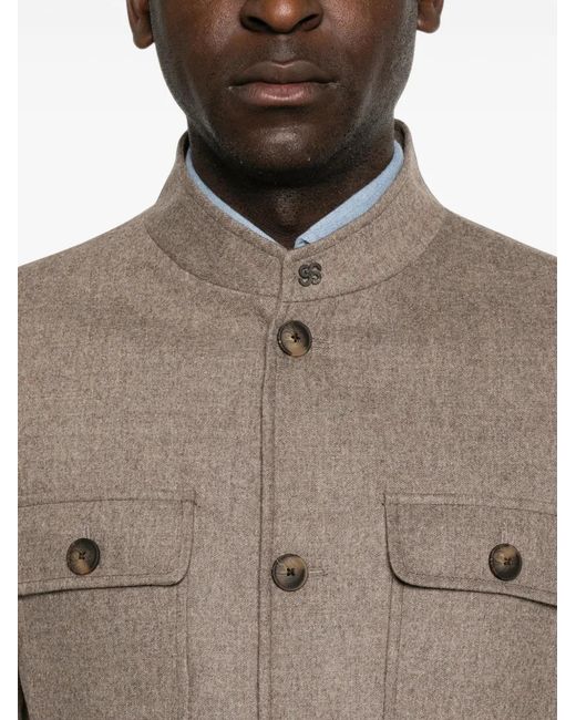 Gran Sasso Brown Four-Pocket High-Neck Jacket for men