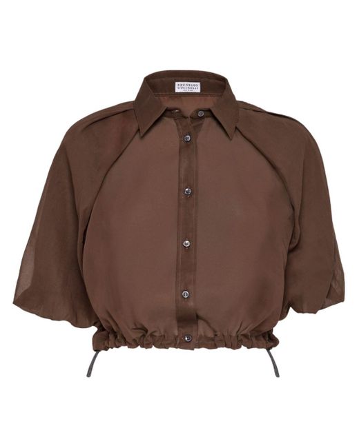 Brunello Cucinelli Brown Organza Cropped Shirt