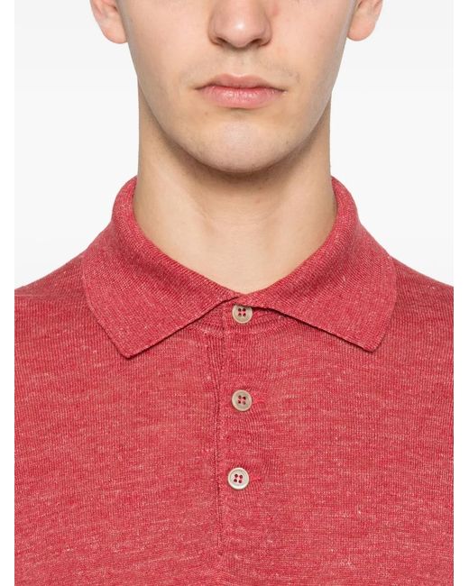 Brunello Cucinelli Button-Up Poloshirt in het Red voor heren