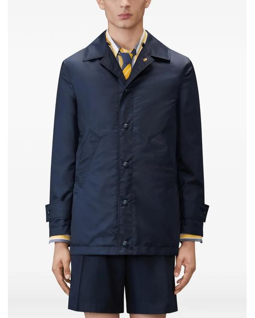Thom Browne Blue Hooded Ripstop Coat for men