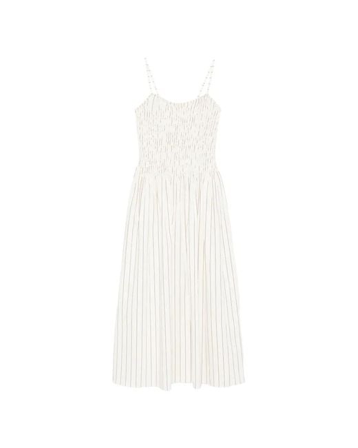 Faithfull The Brand White Araceli Striped Shirred Maxi Dress