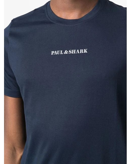 Paul & Shark Blue Reflective-Logo Organic Cotton T-Shirt for men