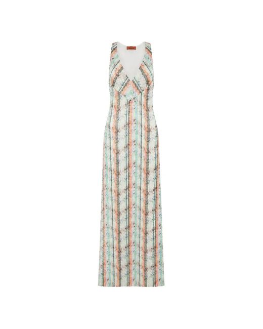 Missoni White Sleeveless Multi-Technique Mixed Viscose Lamé Gown