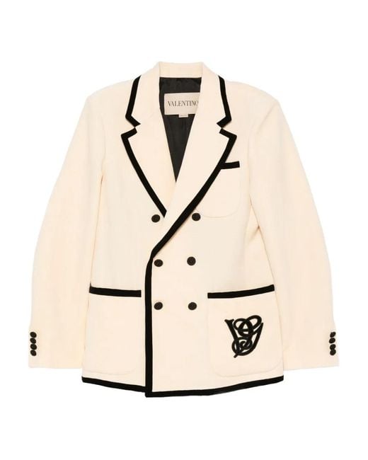 Valentino Garavani Natural Double-Breasted Embroidered Blazer for men