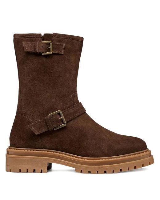 Geox Brown Buckle-Embellishment Suede Boots