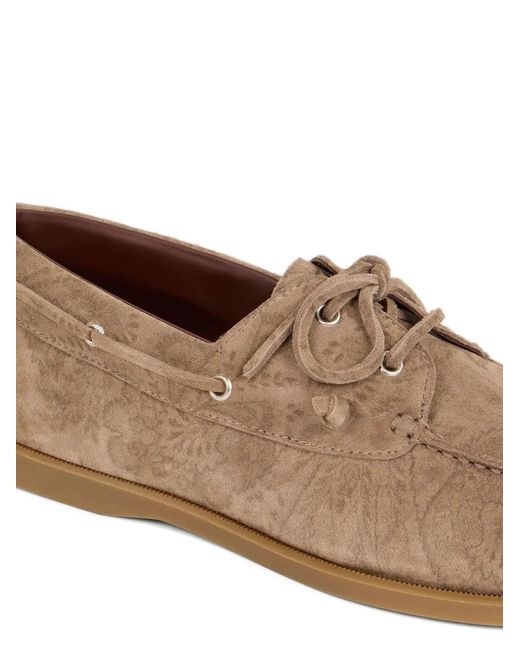 Etro Brown Printed Suede Boat Shoes for men